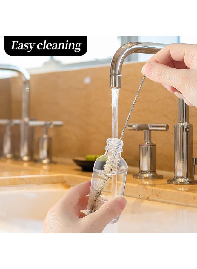 CLENEA 8 Pcs Clear Glass Bottle with Cap, Boston Round Sample Glass Bottle, 60 ML Small Glass Bottles, with 3 Stainless Steel Funnels, No Leakage, for Juice, Ginger Juice, Oil, Liquid - Image 2
